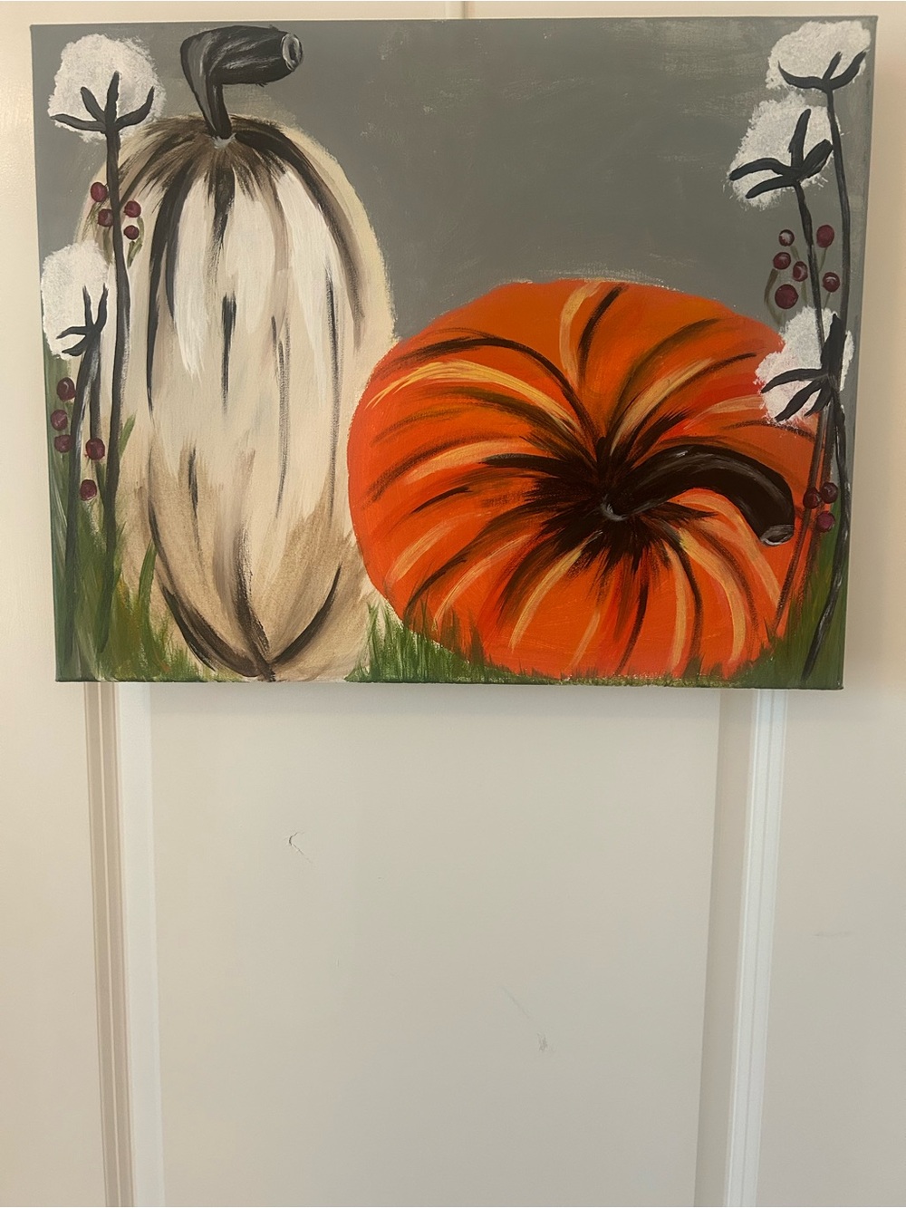 Hand-Painted Orange & Cream Pumpkin Canvas - Home Art